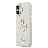 Apple iPhone 17 Kılıf Guess Metal Kamera Çerçeveli 4G Büyük Logolu Glitter Kapak Gri