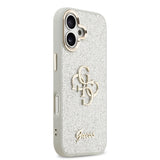 Apple iPhone 17 Kılıf Guess Metal Kamera Çerçeveli 4G Büyük Logolu Glitter Kapak Gri