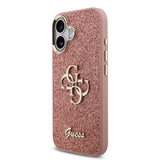 Apple iPhone 17 Kılıf Guess Metal Kamera Çerçeveli 4G Büyük Logolu Glitter Kapak Pembe