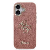 Apple iPhone 17 Kılıf Guess Metal Kamera Çerçeveli 4G Büyük Logolu Glitter Kapak Pembe