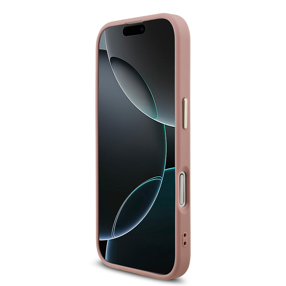 Apple iPhone 17 Kılıf Guess Metal Kamera Çerçeveli 4G Büyük Logolu Glitter Kapak Pembe