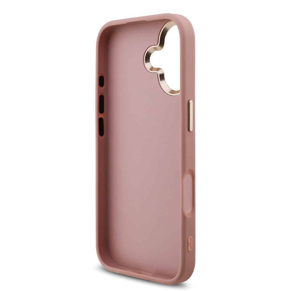 Apple iPhone 17 Kılıf Guess Metal Kamera Çerçeveli 4G Büyük Logolu Glitter Kapak Pembe