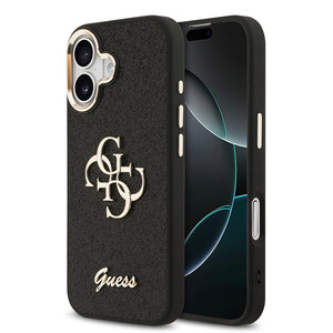 Apple iPhone 17 Kılıf Guess Metal Kamera Çerçeveli 4G Büyük Logolu Glitter Kapak Siyah
