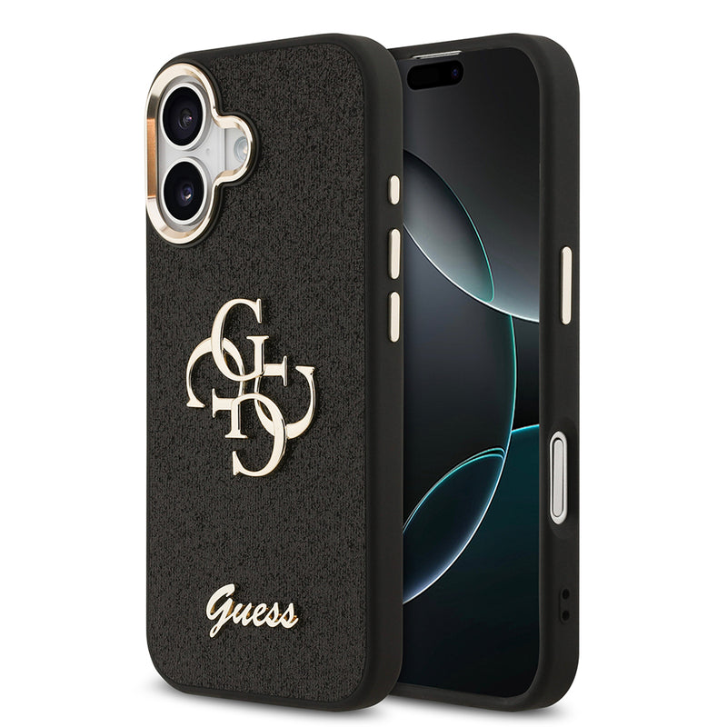 Apple iPhone 17 Kılıf Guess Metal Kamera Çerçeveli 4G Büyük Logolu Glitter Kapak Siyah