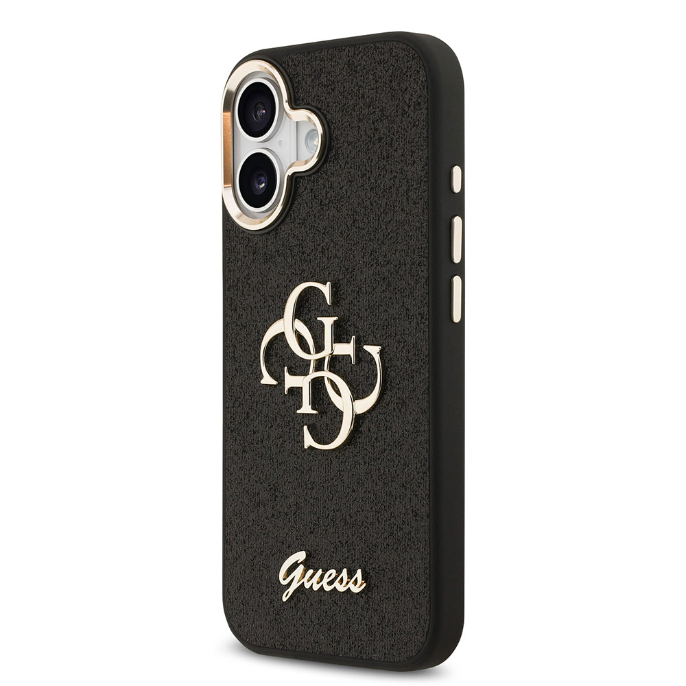 Apple iPhone 17 Kılıf Guess Metal Kamera Çerçeveli 4G Büyük Logolu Glitter Kapak Siyah