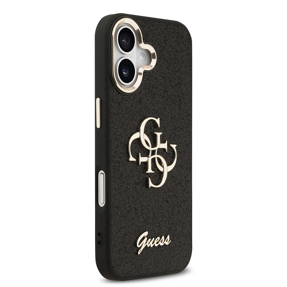 Apple iPhone 17 Kılıf Guess Metal Kamera Çerçeveli 4G Büyük Logolu Glitter Kapak Siyah