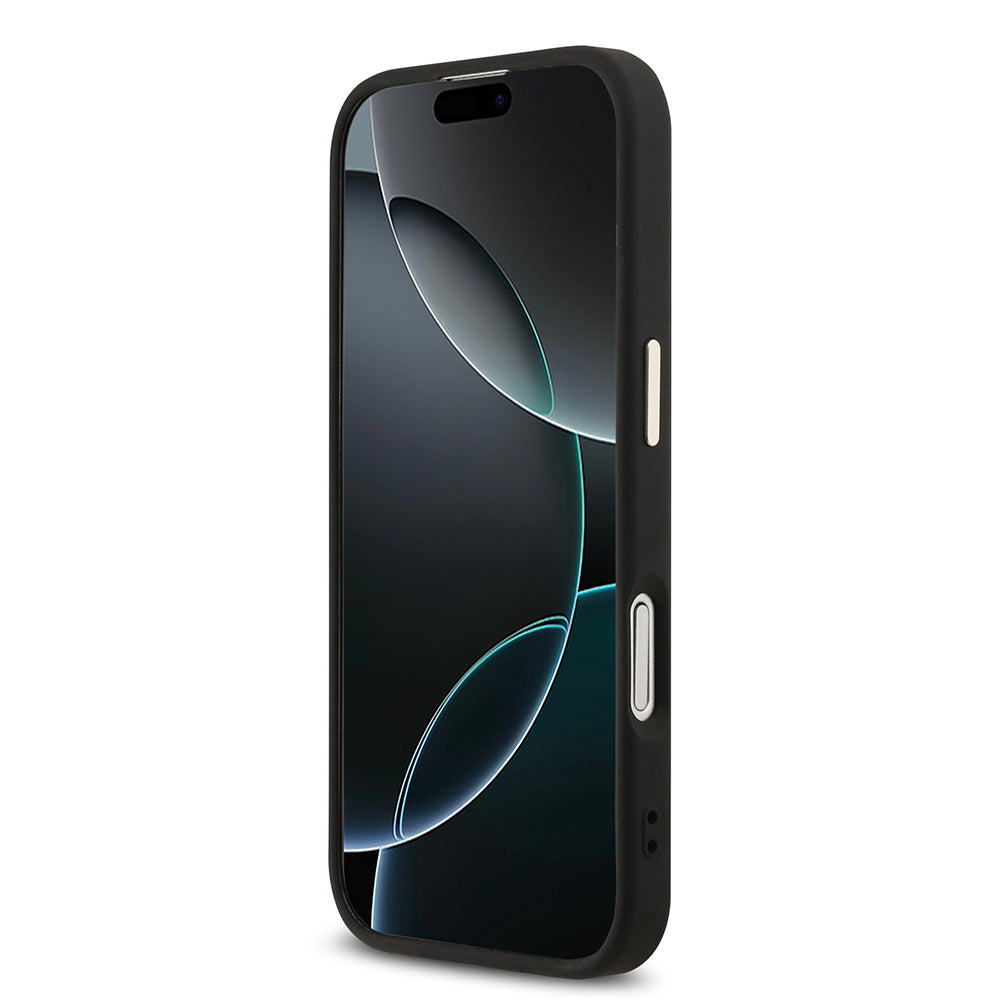 Apple iPhone 17 Kılıf Guess Metal Kamera Çerçeveli 4G Büyük Logolu Glitter Kapak Siyah