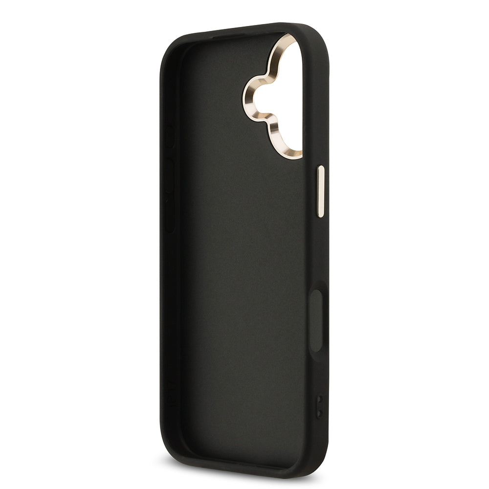 Apple iPhone 17 Kılıf Guess Metal Kamera Çerçeveli 4G Büyük Logolu Glitter Kapak Siyah