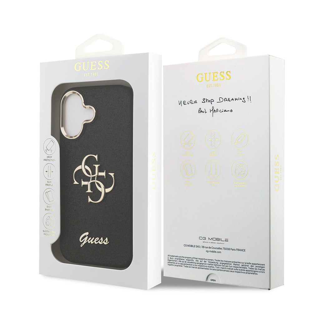 Apple iPhone 17 Kılıf Guess Metal Kamera Çerçeveli 4G Büyük Logolu Glitter Kapak Siyah