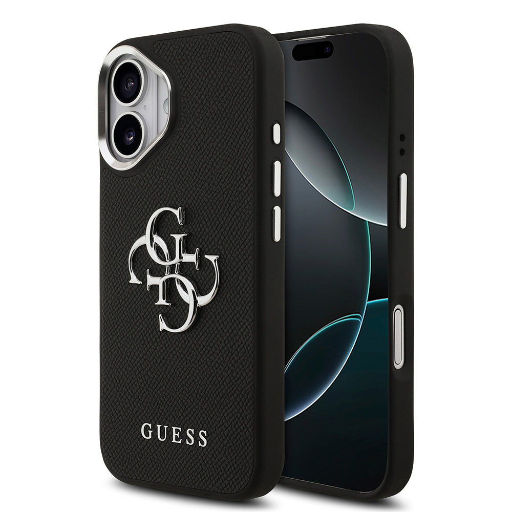 Apple iPhone 17 Kılıf Guess PU Deri 4G Büyük Metal Logo Dizayn Kapak Siyah