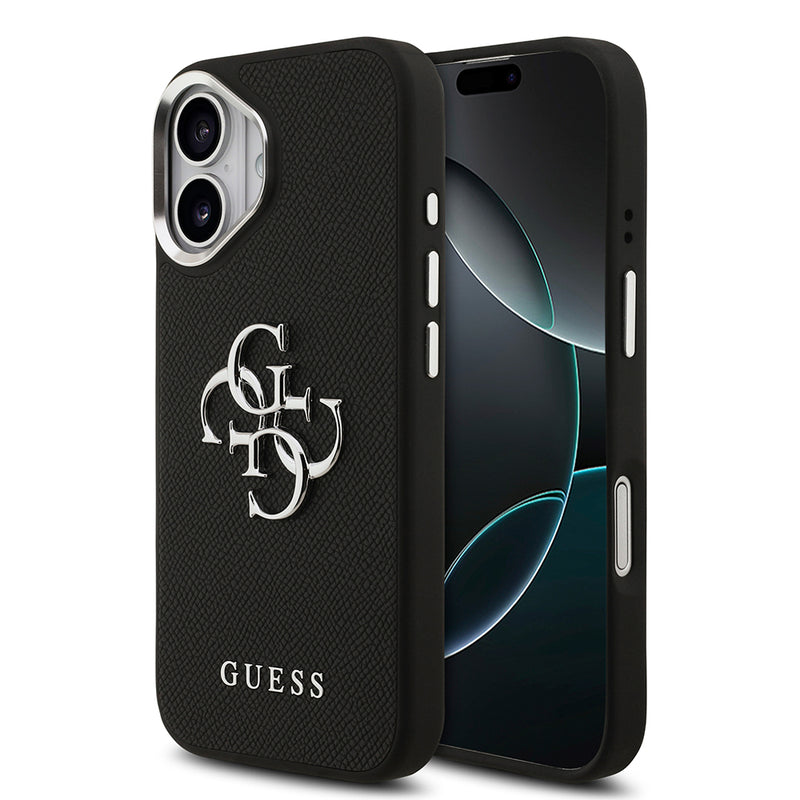 Apple iPhone 17 Kılıf Guess PU Deri 4G Büyük Metal Logo Dizayn Kapak Siyah