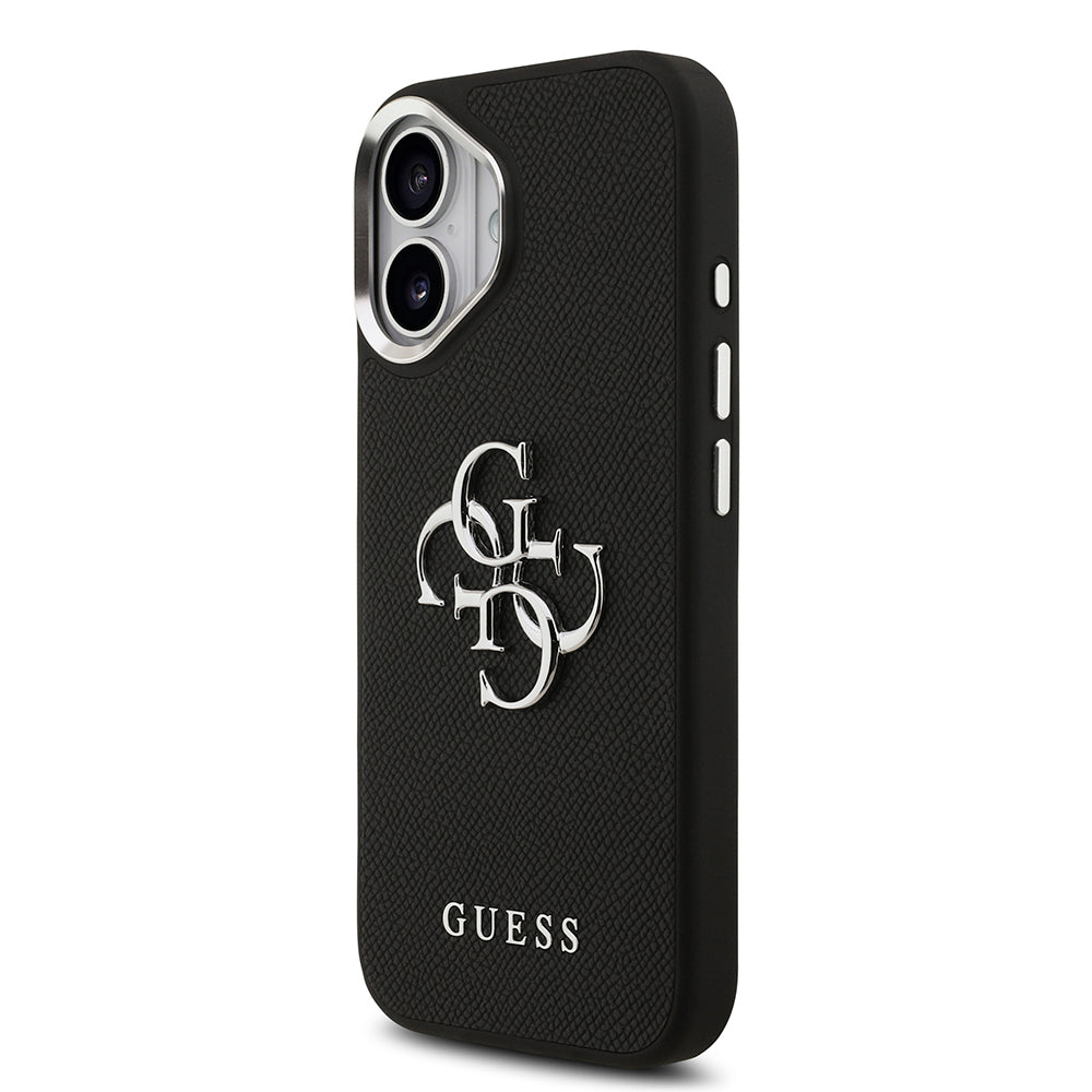 Apple iPhone 17 Kılıf Guess PU Deri 4G Büyük Metal Logo Dizayn Kapak Siyah