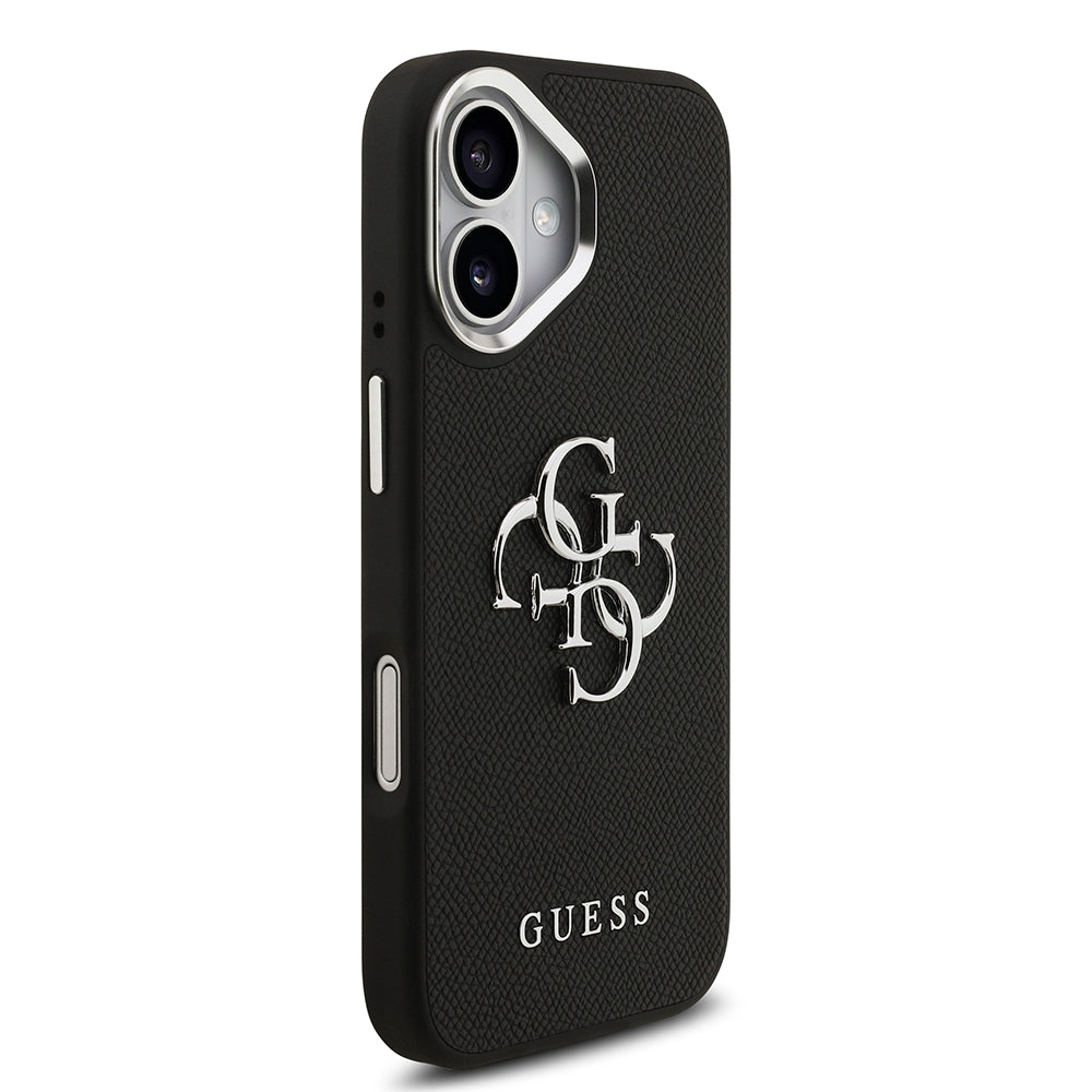 Apple iPhone 17 Kılıf Guess PU Deri 4G Büyük Metal Logo Dizayn Kapak Siyah