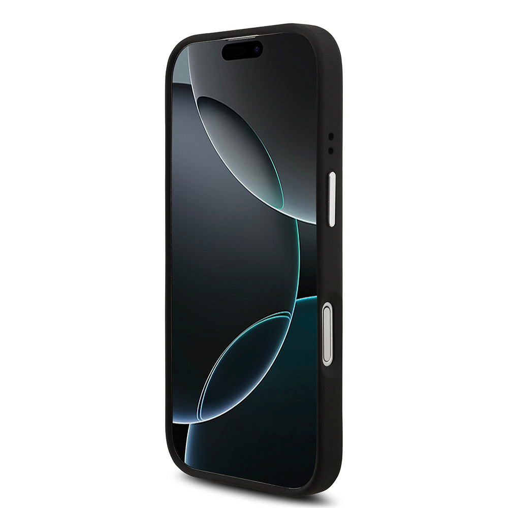 Apple iPhone 17 Kılıf Guess PU Deri 4G Büyük Metal Logo Dizayn Kapak Siyah
