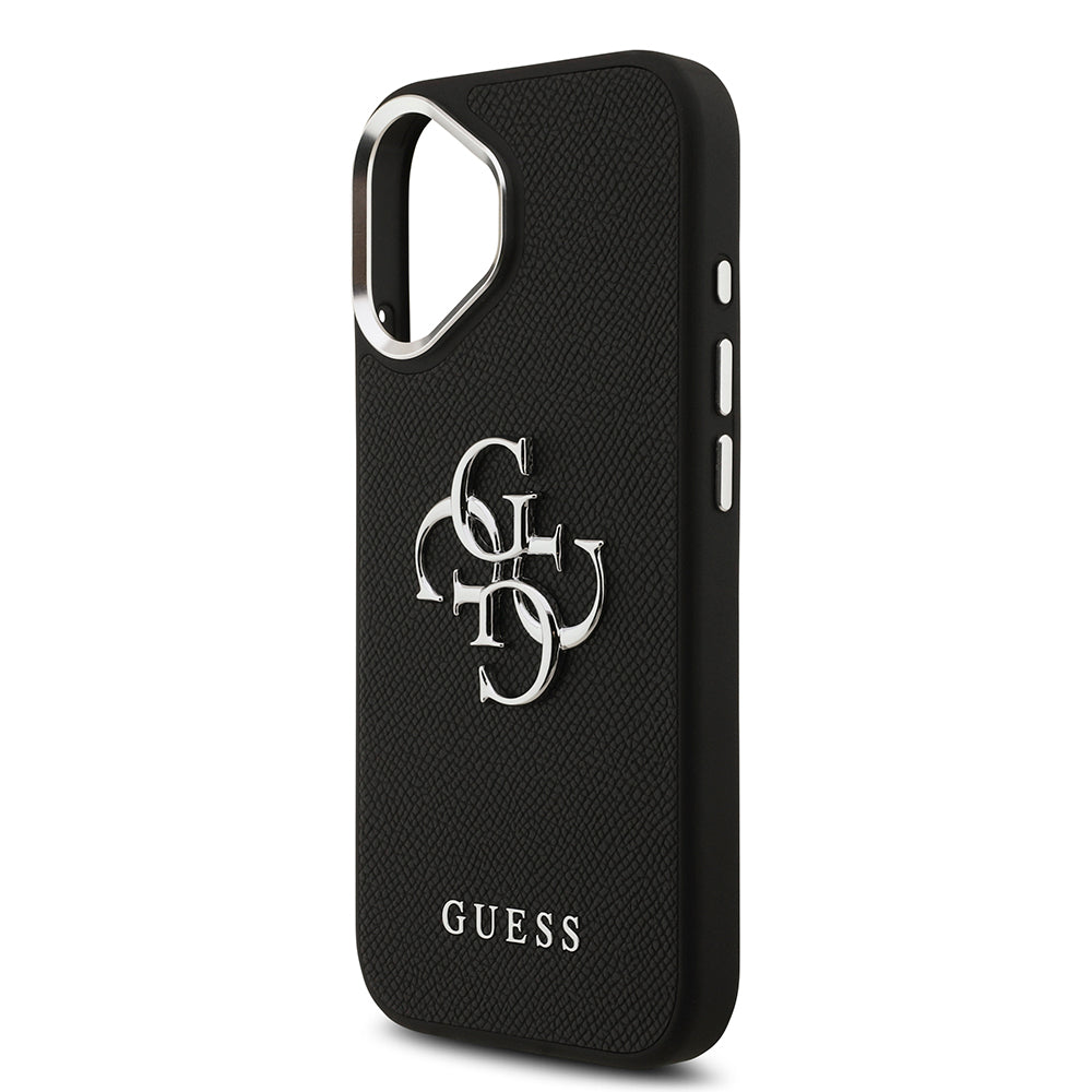 Apple iPhone 17 Kılıf Guess PU Deri 4G Büyük Metal Logo Dizayn Kapak Siyah