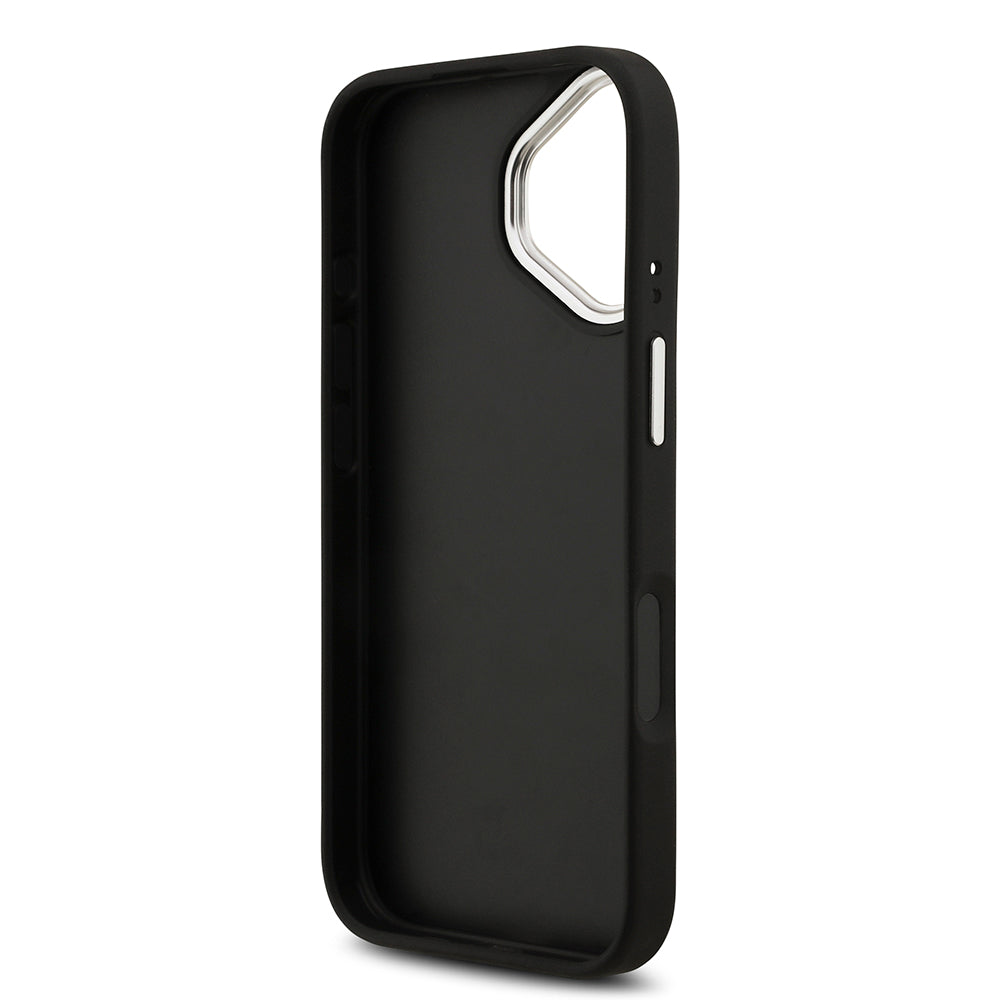 Apple iPhone 17 Kılıf Guess PU Deri 4G Büyük Metal Logo Dizayn Kapak Siyah