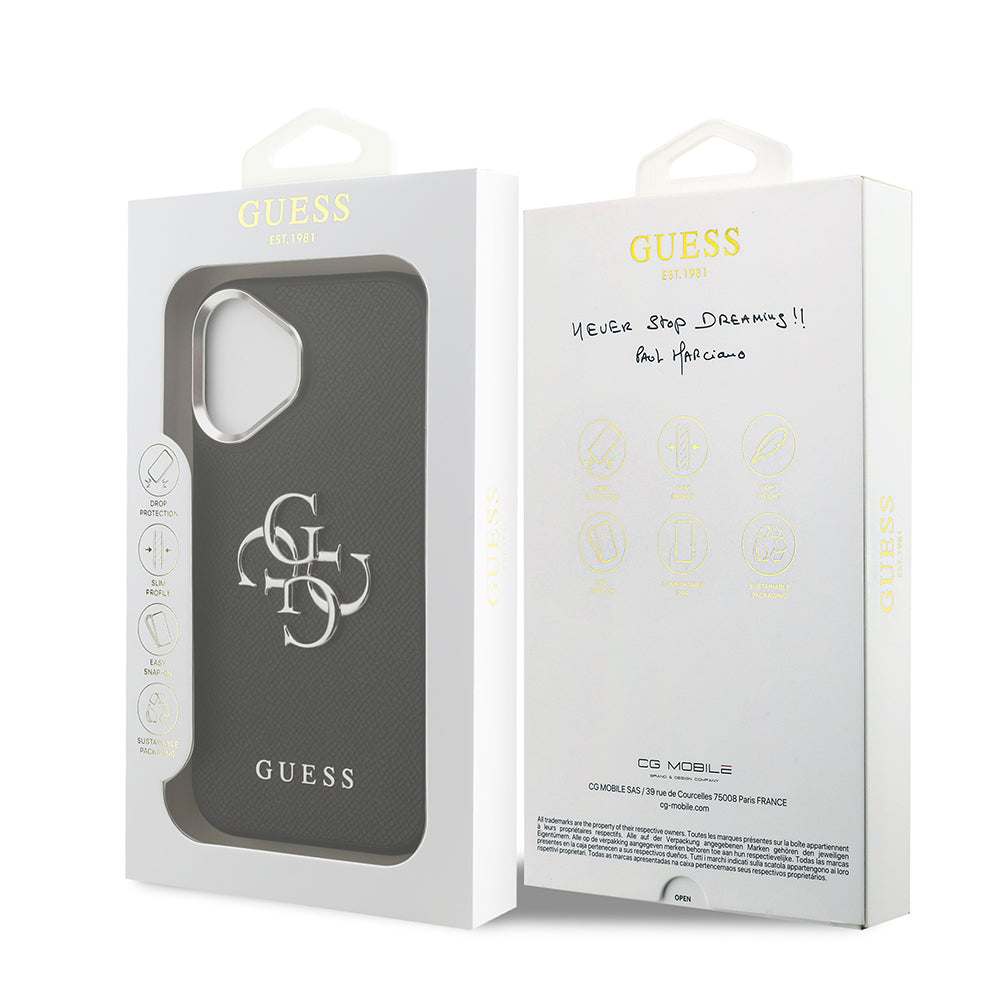 Apple iPhone 17 Kılıf Guess PU Deri 4G Büyük Metal Logo Dizayn Kapak Siyah