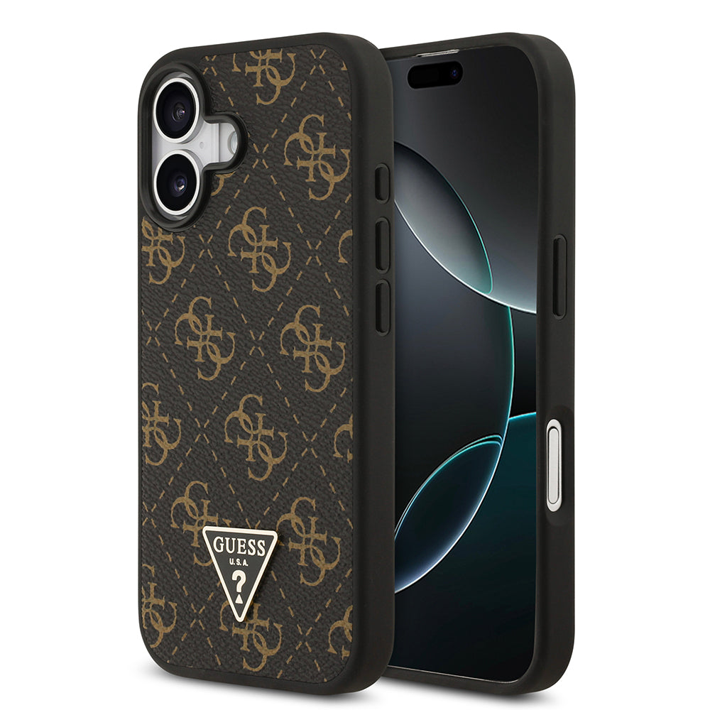 Apple iPhone 17 Kılıf Guess PU Deri 4G Desenli Üçgen Logolu Kapak Siyah