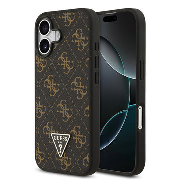 Apple iPhone 17 Kılıf Guess PU Deri 4G Desenli Üçgen Logolu Kapak Siyah