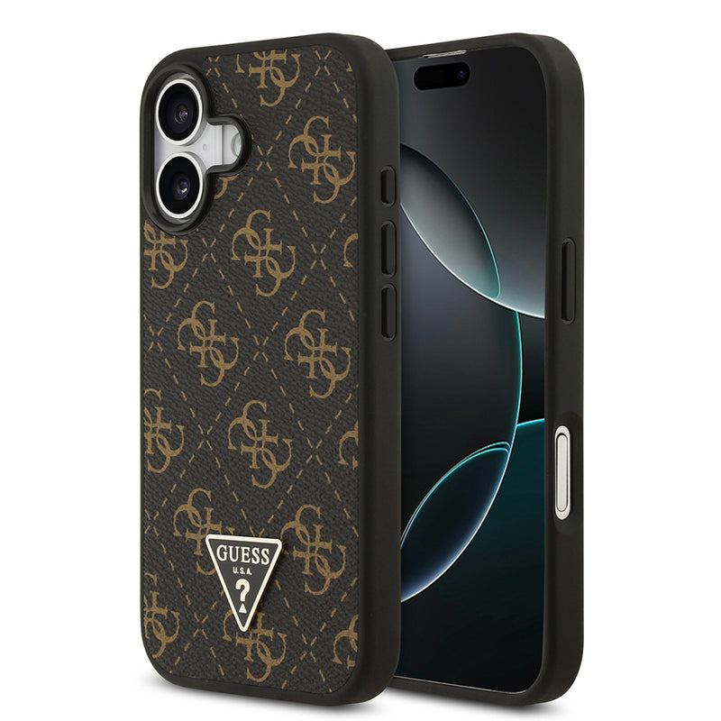Apple iPhone 17 Kılıf Guess PU Deri 4G Desenli Üçgen Logolu Kapak Siyah