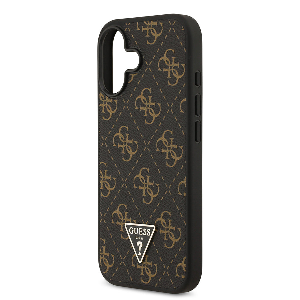 Apple iPhone 17 Kılıf Guess PU Deri 4G Desenli Üçgen Logolu Kapak Siyah