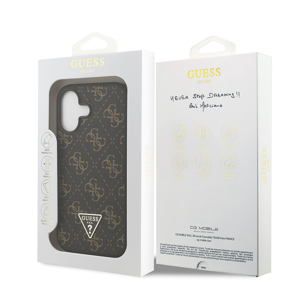 Apple iPhone 17 Kılıf Guess PU Deri 4G Desenli Üçgen Logolu Kapak Siyah