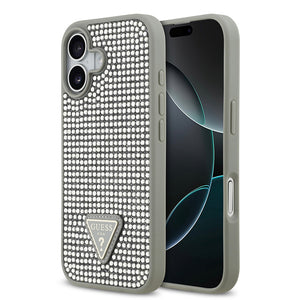 Apple iPhone 17 Kılıf Guess Rhinestone Taşlı Üçgen Logolu Kapak Gümüş