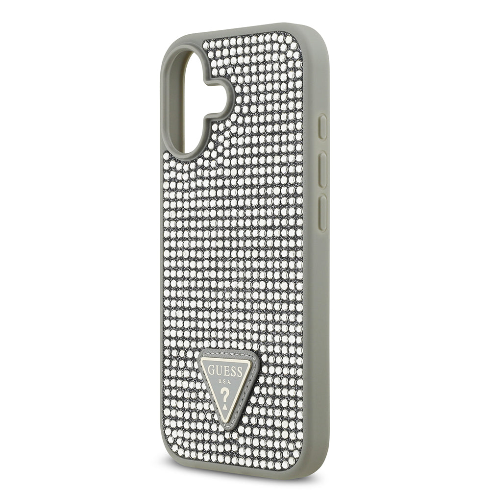 Apple iPhone 17 Kılıf Guess Rhinestone Taşlı Üçgen Logolu Kapak Gümüş