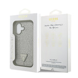 Apple iPhone 17 Kılıf Guess Rhinestone Taşlı Üçgen Logolu Kapak Gümüş