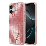 Apple iPhone 17 Kılıf Guess Rhinestone Taşlı Üçgen Logolu Kapak Pembe