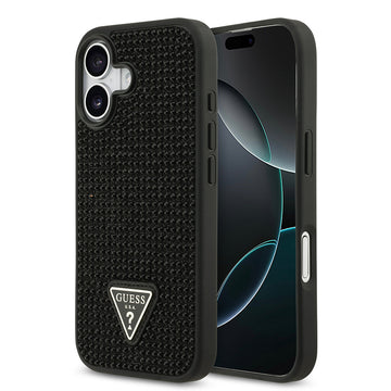Apple iPhone 17 Kılıf Guess Rhinestone Taşlı Üçgen Logolu Kapak Siyah