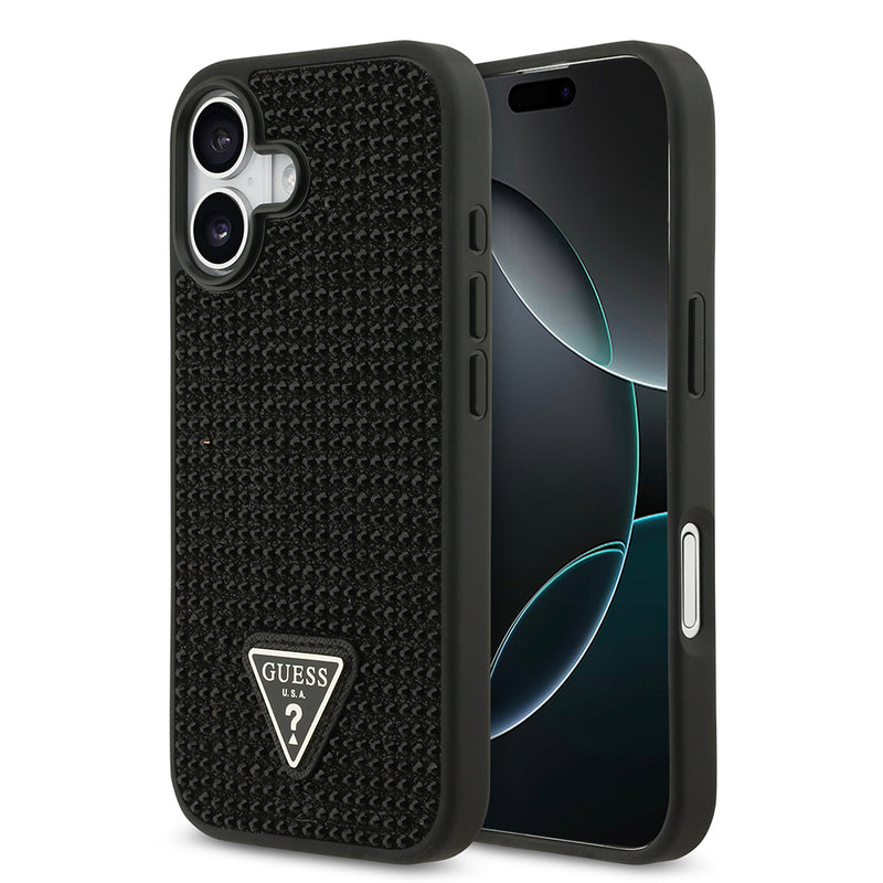 Apple iPhone 17 Kılıf Guess Rhinestone Taşlı Üçgen Logolu Kapak Siyah
