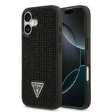 Apple iPhone 17 Kılıf Guess Rhinestone Taşlı Üçgen Logolu Kapak Siyah