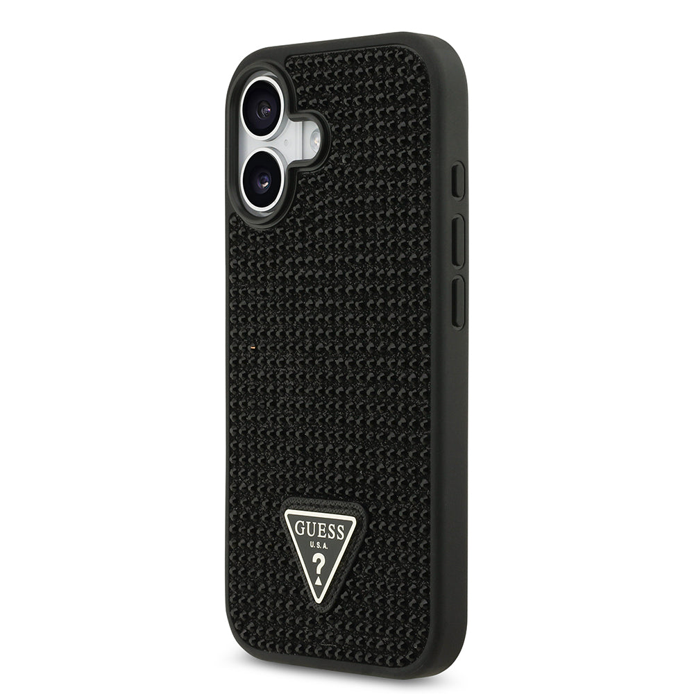 Apple iPhone 17 Kılıf Guess Rhinestone Taşlı Üçgen Logolu Kapak Siyah