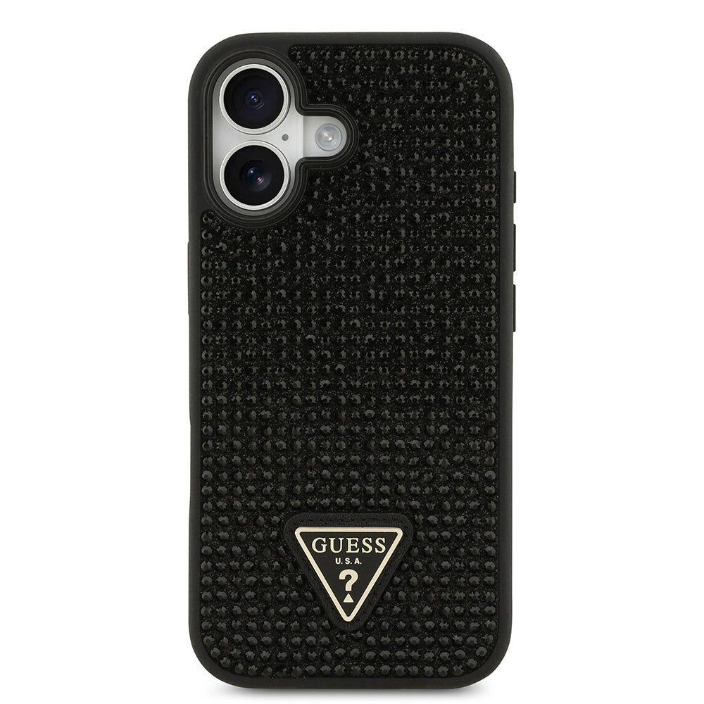 Apple iPhone 17 Kılıf Guess Rhinestone Taşlı Üçgen Logolu Kapak Siyah