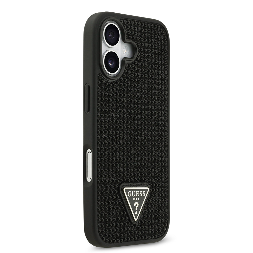 Apple iPhone 17 Kılıf Guess Rhinestone Taşlı Üçgen Logolu Kapak Siyah