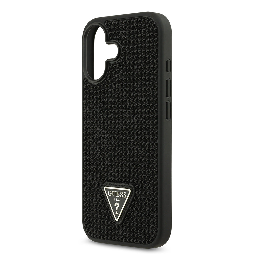 Apple iPhone 17 Kılıf Guess Rhinestone Taşlı Üçgen Logolu Kapak Siyah