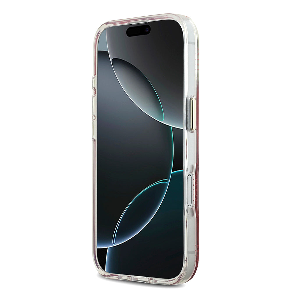 Apple iPhone 17 Kılıf Guess Simli Peony Desenli M-safe Şarj Özellikli Sert Silikon Kapak Pembe