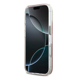 Apple iPhone 17 Kılıf Guess Simli Peony Desenli M-safe Şarj Özellikli Sert Silikon Kapak Pembe