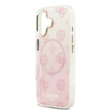 Apple iPhone 17 Kılıf Guess Simli Peony Desenli M-safe Şarj Özellikli Sert Silikon Kapak Pembe