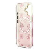 Apple iPhone 17 Kılıf Guess Simli Peony Desenli M-safe Şarj Özellikli Sert Silikon Kapak Pembe