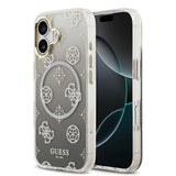 Apple iPhone 17 Kılıf Guess Simli Peony Desenli M-safe Şarj Özellikli Sert Silikon Kapak Siyah