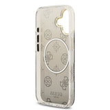 Apple iPhone 17 Kılıf Guess Simli Peony Desenli M-safe Şarj Özellikli Sert Silikon Kapak Siyah