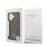 Apple iPhone 17 Kılıf M-Safe Şarj Özellikli Guess Gold Metal Kamera Çerçeveli Taşlı Üçgen Logolu Kapak Kahverengi