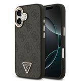 Apple iPhone 17 Kılıf M-Safe Şarj Özellikli Guess Gold Metal Kamera Çerçeveli Taşlı Üçgen Logolu Kapak Siyah