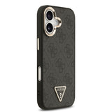 Apple iPhone 17 Kılıf M-Safe Şarj Özellikli Guess Gold Metal Kamera Çerçeveli Taşlı Üçgen Logolu Kapak Siyah