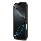 Apple iPhone 17 Kılıf M-Safe Şarj Özellikli Guess Gold Metal Kamera Çerçeveli Taşlı Üçgen Logolu Kapak Siyah