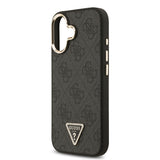 Apple iPhone 17 Kılıf M-Safe Şarj Özellikli Guess Gold Metal Kamera Çerçeveli Taşlı Üçgen Logolu Kapak Siyah