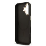 Apple iPhone 17 Kılıf M-Safe Şarj Özellikli Guess Gold Metal Kamera Çerçeveli Taşlı Üçgen Logolu Kapak Siyah