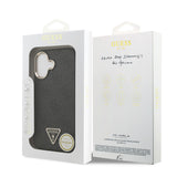 Apple iPhone 17 Kılıf M-Safe Şarj Özellikli Guess Gold Metal Kamera Çerçeveli Taşlı Üçgen Logolu Kapak Siyah